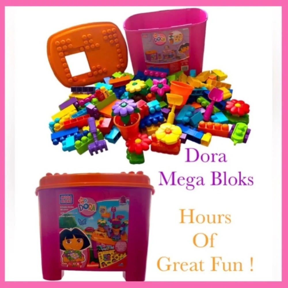 Dora Mega Blocks Tote Buildable Garden Large 140+ Pc Set Legos Y2K Vintage Toys